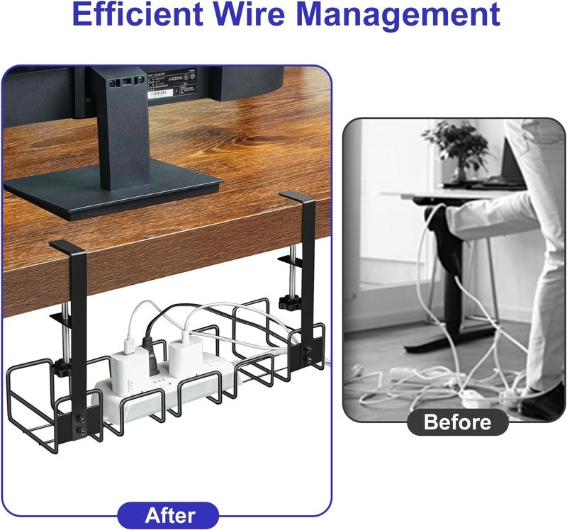 Oneleaf 2 Pack Cable Management Tray, No Drill Wire Management Rack, Office Wire Organizers for Cords, Computer Desk Accessories, Under Desk Organizer with Cable Organization - Image 5